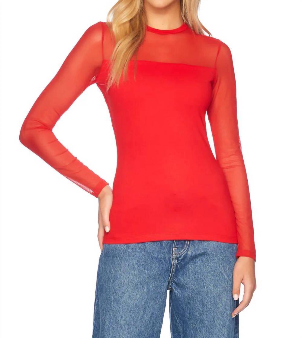 NEW SUSANA MONACO mesh crewneck top in red